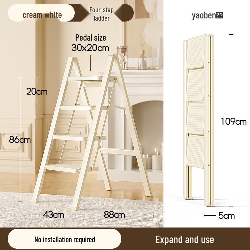 Telescopic Folding A-Frame Ladder: Indoor Multifunctional Step Stool with 3-4 Steps