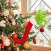 1pc Christmas Elf Body Tree Decoration Arm, Furry Green Monster Elf Arms Hand for Christmas Tree Ornaments Xmas Tree Pendant