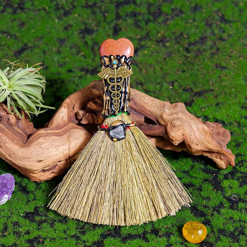Heart-Shaped Crystal Broom Prop for Home Decor
