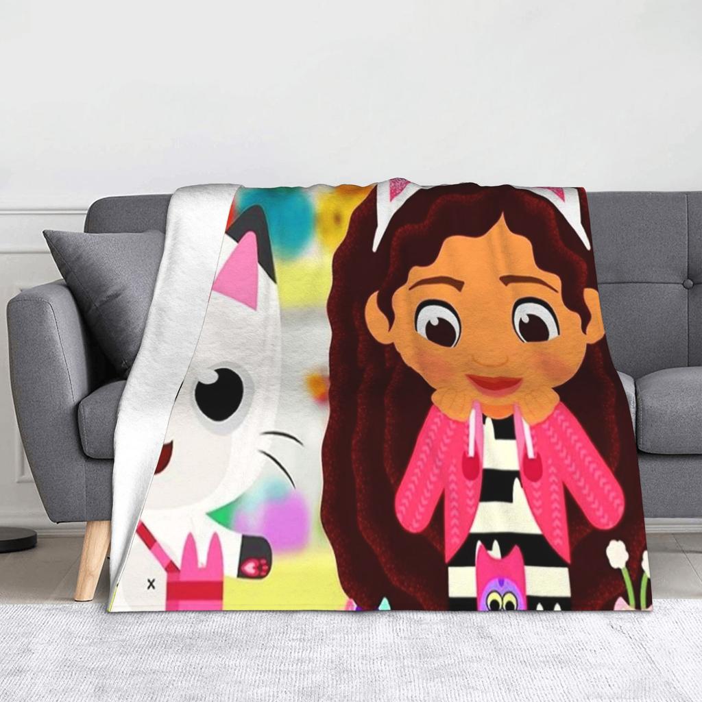 Pink Gabby Dollhouse Blanket Coral Fleece Plush Cute Cartoon Ultra-Soft Throw Blanket for Bedding Couch Bedspread