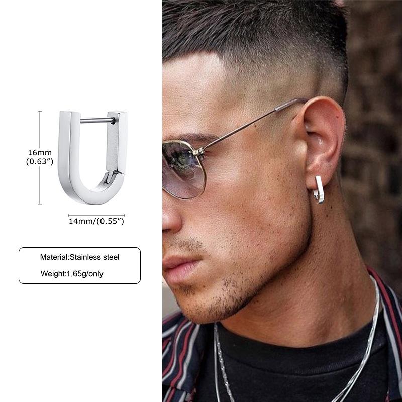 Geometric Octagon Hoop Earrings for Men, Hexagon Hoops, Stainless Steel Honeycomb Hoops Minimalist Earrings Men Jewelry