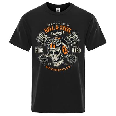 2025 Lato Męski Vintage Motocykl Graficzny 100% Czysta Bawełna Drukowany T-shirt Oversize z Retro Wyścigowym Designem Czarny Casual