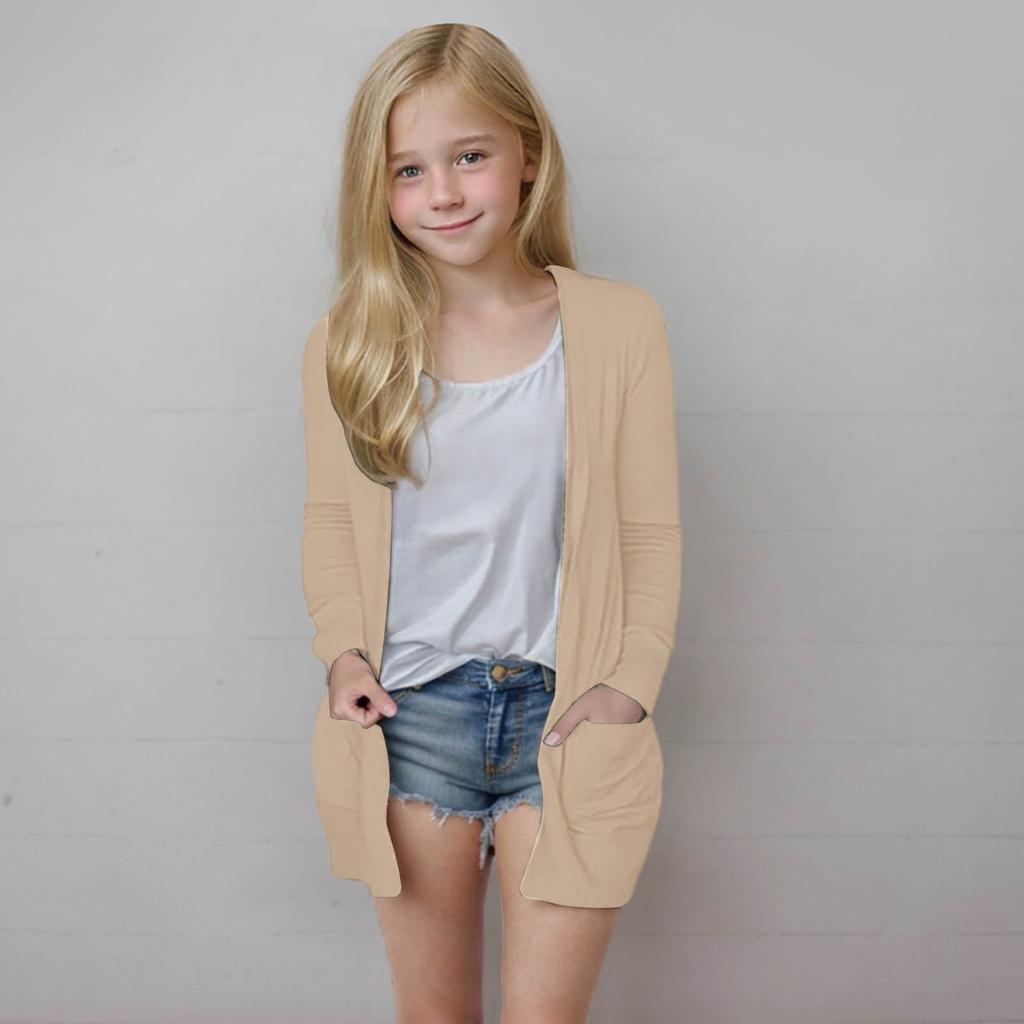 Girls' Long Sleeved Shirt, Loose Casual Shirt, Solid Color Cardigan