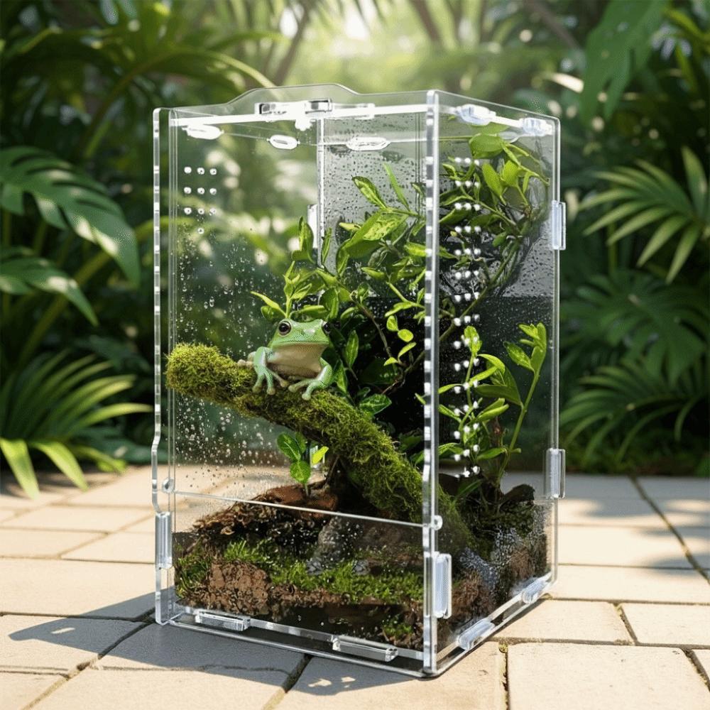 Transparent Reptile Feeding Box Anti-escape Ventilated Acrylic Crawler Box Buckle Lock Lizard Enclosure Landscape Habitat