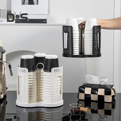 Papierbecherhalter, drehbares Tablett, Becheraufbewahrungsspender mit 3 Fächern, Kunststoff-Kaffeetassen-Organizer für Arbeitsplatten, Küche, Kaffee