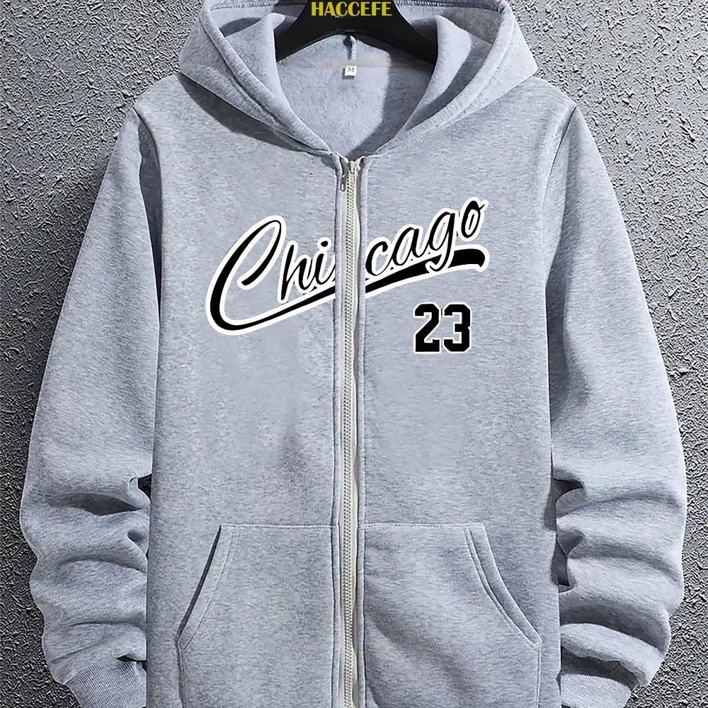 Men's Casual Trendy Letter Zip Hoodie with Letter Print, Hooded Sweatshirt Men's Top