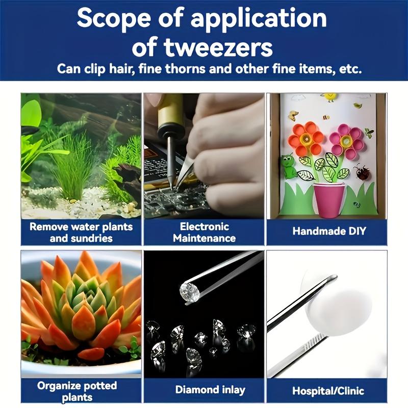 2-piece precision long-handled tweezers, straight and bent tips, durable and sturdy, suitable for gardening, home and office