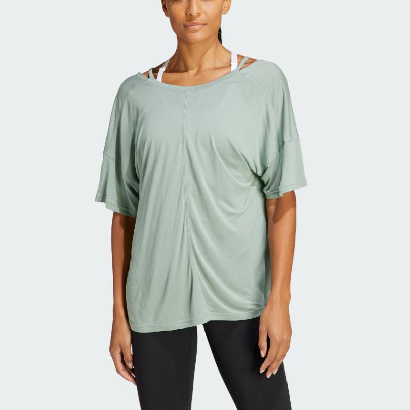 Adidas Solid Color Round Neck Short Sleeve T-Shirt Women Tops Green HR5078