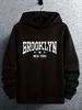 Brooklyn New York Grafik Hoodie - Lässiger Schwarzer Pullover mit verwaschenem Weißem Schriftzug