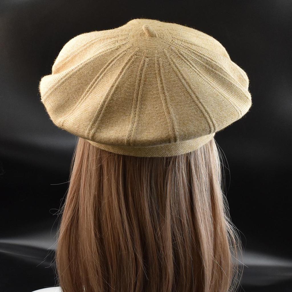 French Women's Wool Knit Striped Beret: Warm, Elastic, Brimless Winter Hat