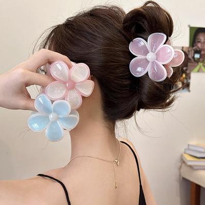 Summer Flower Hair Claw Clips Plastic Egg Flowers Shark Clip Jelly Color Hair Clamps Grab Sweet Women Hair Accessories