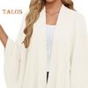 Capa para mujer, color liso, manga murciélago, estilo chal, largo medio, diseño cruzado, blusa estilo capa