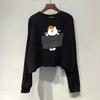 Women's Stylish Long Sleeve Cartoon Cat Cotton T-Shirt - Casual Loose Fit