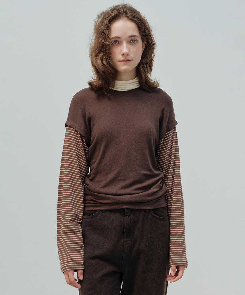 The Rye Stripe Layered T-Shirt(Brown)