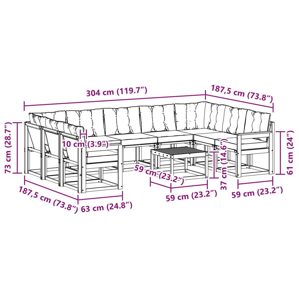 Outdoor Sofa Set 10 pcs Natural and Cream Solid Acacia Wood