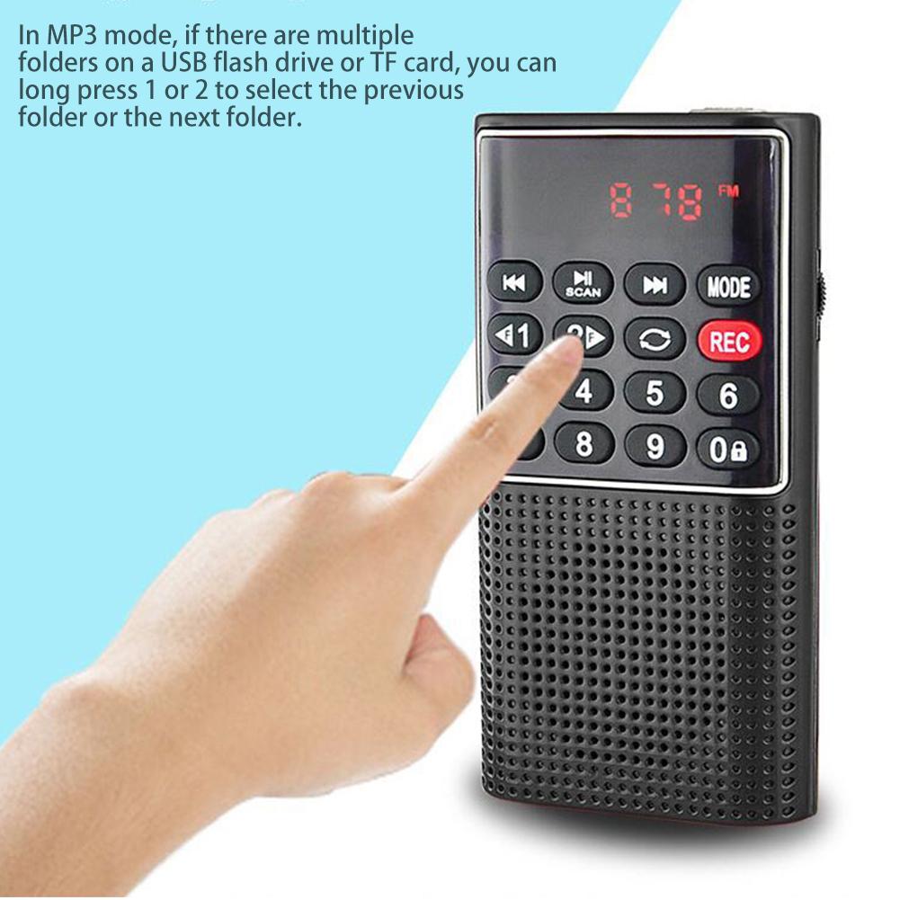 Mini Portable Pocket FM Radio Number key Handheld MP3 Walkman Radios with Recorder Rechargeable Battery For Walkman Go Hiking
