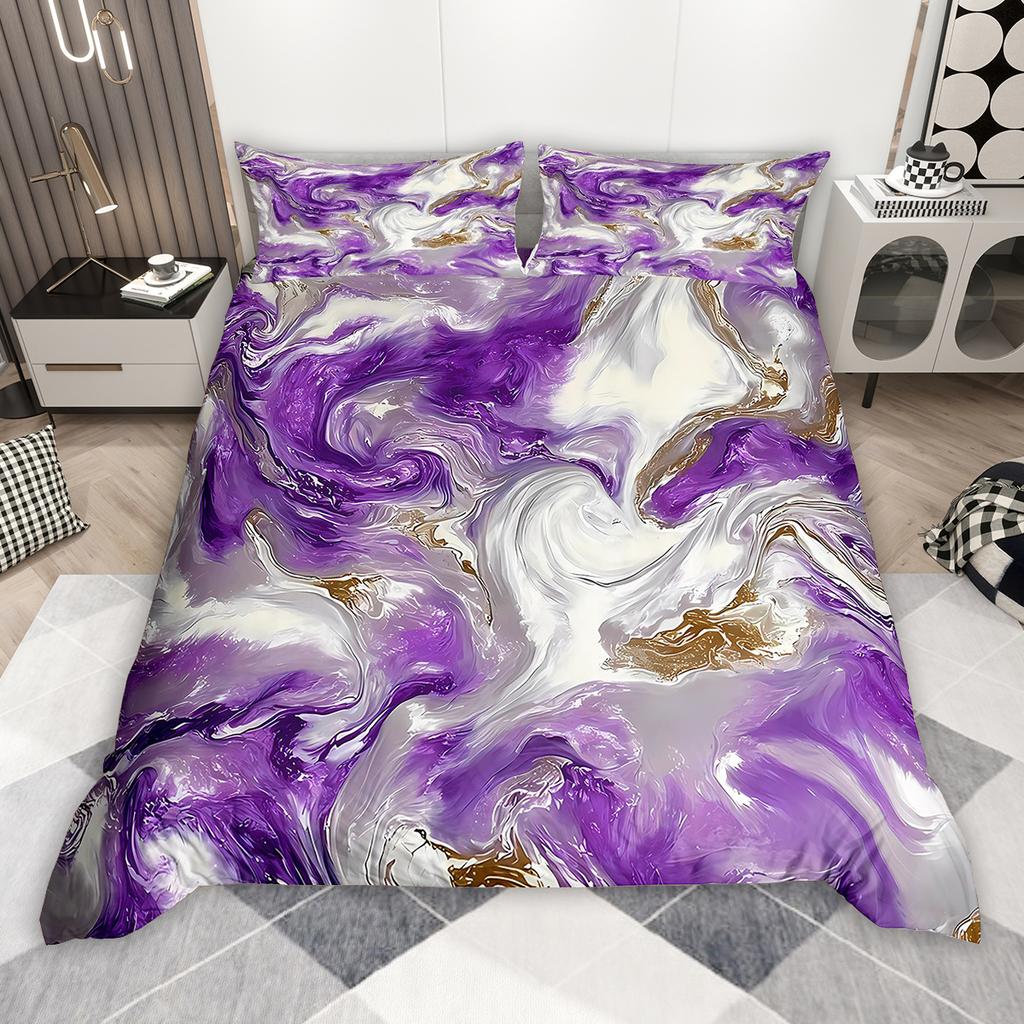 Homewish Aesthetic Marble Duvet Cover Set 2pcs/3pcs for Girls, Watercolor Marbling Bedding Set, Abstract Oil Painting Bed Set