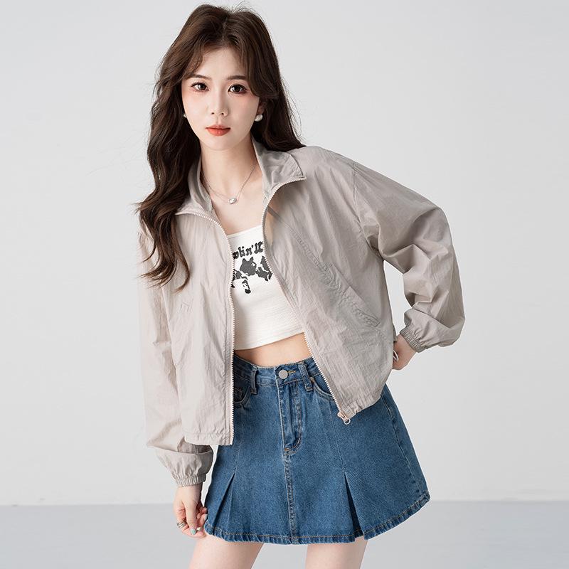 

Женская летняя повседневная куртка свободного кроя с длинными рукавами и кулиской, со стойкой M (under 50kg) серый