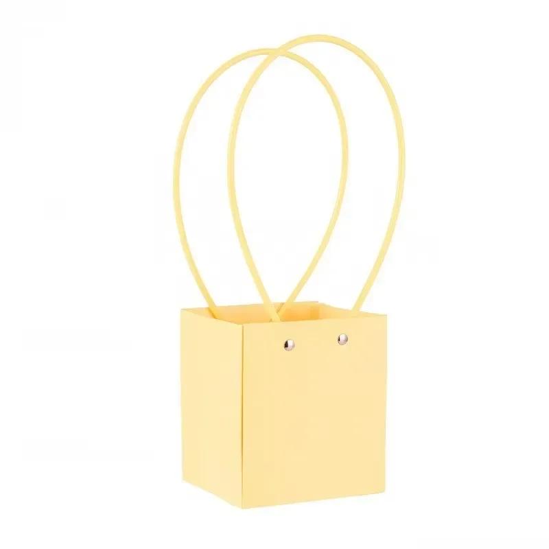 Paper Box Pink Kraft Paper Tote Bag Square Gift Bag  Flower Shop Supplies Valentine's Day Party 10pcs Fresh Flower Packaging