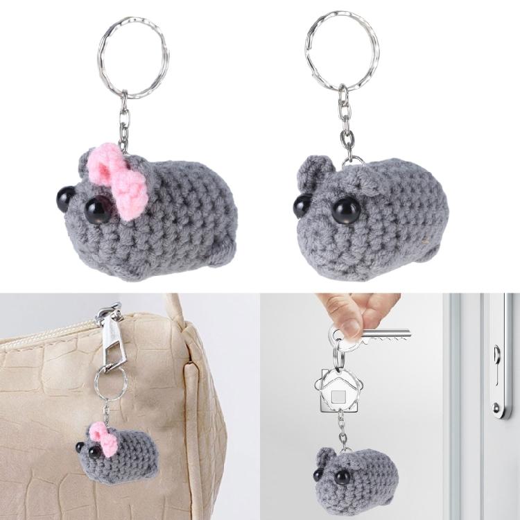 Delicate Sad Hamster Bowknot Keychain Stylish Plush Sad Hamster Keyring Bowknot Detail Keychain Charm for Animal Lover