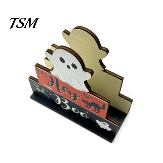 Cute Halloween Home Decor Wooden Napkin Holder, Pastel Pumpkin Ghost Black Cat Tabletop Tissue Dispenser, Functional Dispenser Waterproof Decorative