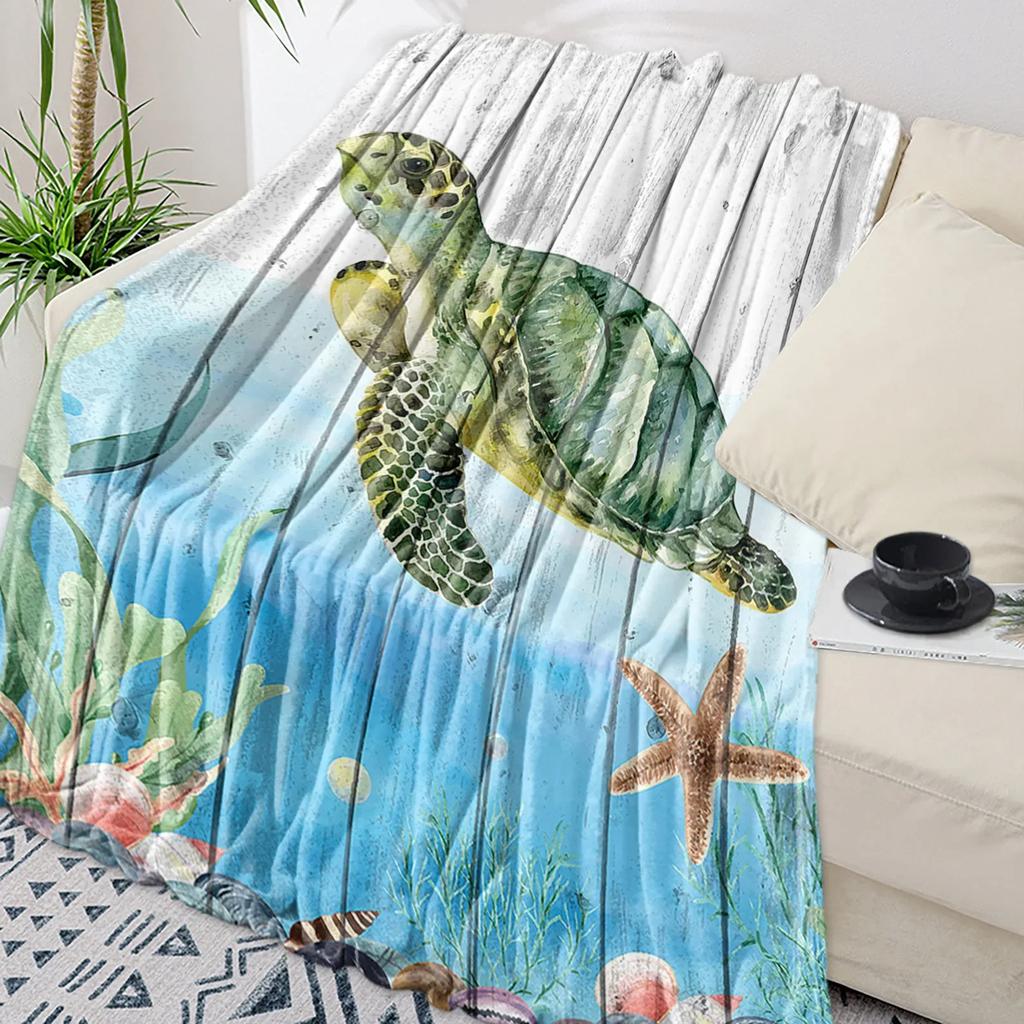 Turtle Blue Sea Bubble Throw Blanket Warm Microfiber Flannel Blanket Bedroom Decor Blankets For Beds