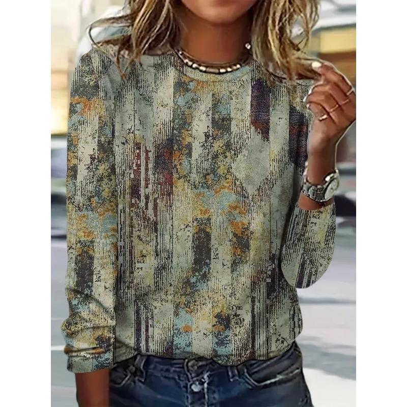 Fashion Women's Crew Neck Long Sleeve 3D Casual Color Printing Casual Short Sleeve Crew Neck T-Shirt