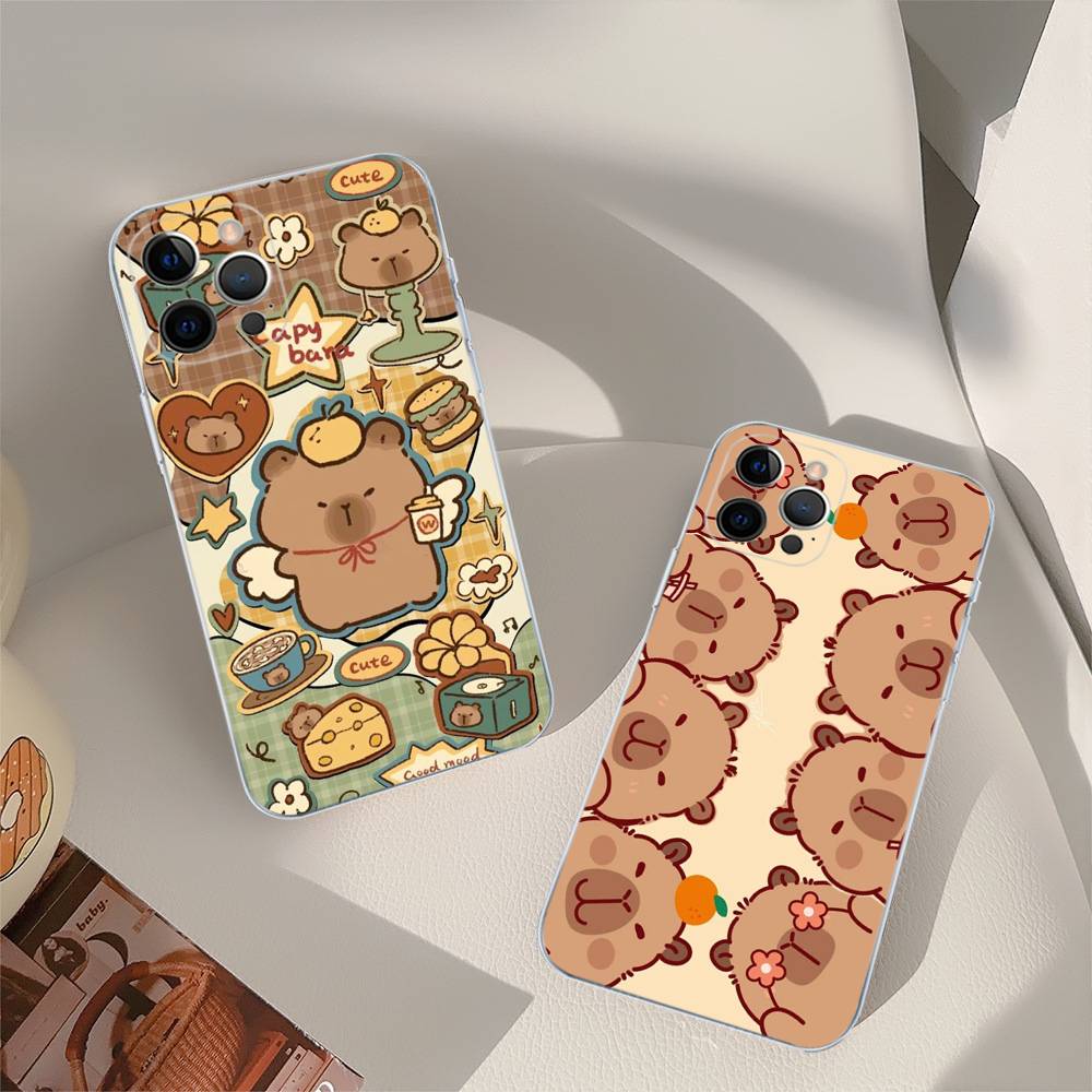 Cartoon Capybara Transparent Soft Phone Case For IPhone 15 12 14 16 17 13 Plus 11 Pro Max 13 Pro