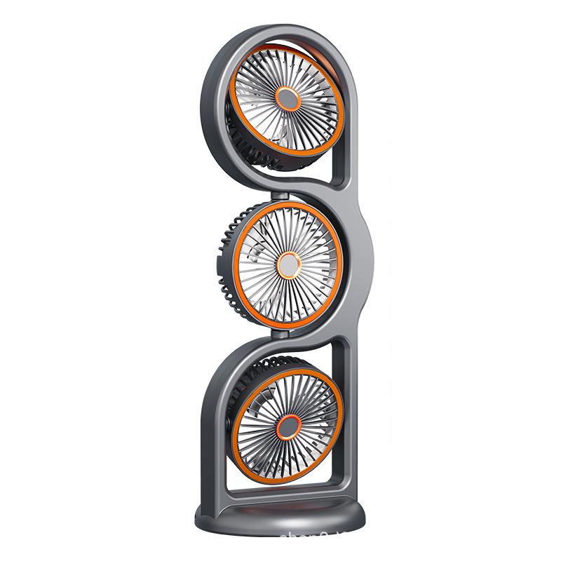 Portable USB Rechargeable Three-Head Timer Fan for Desktop & Outdoor Camping 18x16x47 cm
