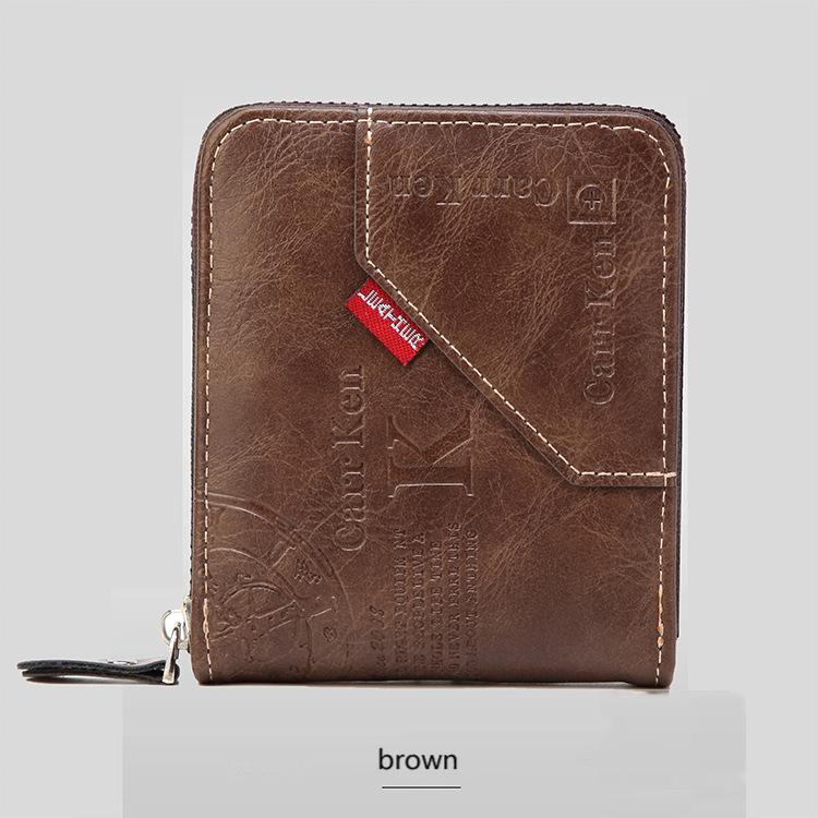 

Men’s PU Waxed Oil Leather Wallet – Short Bifold Coin Purse with All-Around Zipper for Cash & Cards світло-коричневого кольору