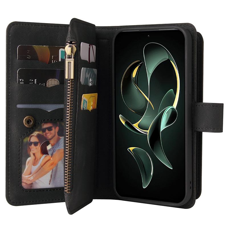 For Xiaomi 13T/13T Pro/Redmi K60 Ultra Zipper Wallet Case with 15 Card Slots and Strap Leather Phone Cover