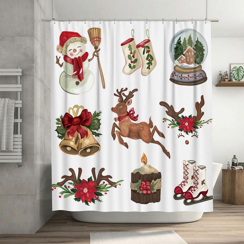 Tu Christmas Shower Curtain Festive Holiday Deer Reindeer Elk Forest Winter Pattern Bathroom Decor Waterproof Holiday Home Decor W60H190(CM)-1 Pcs