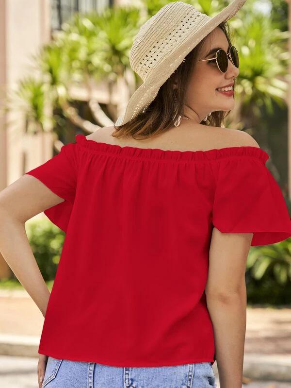 Jaro/Léto 2023 Dámská halenka s volánky odhalující ramena - Evropský a americký styl