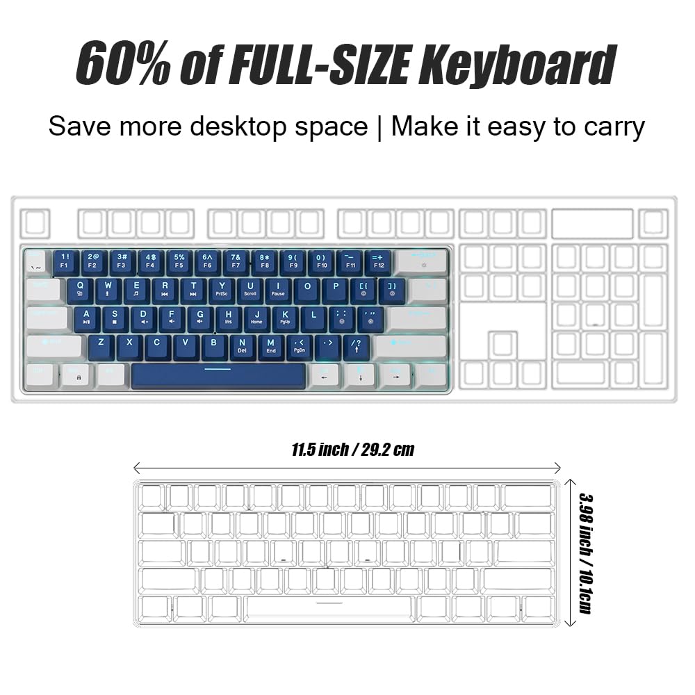 abucow Mechanical Gaming Red Full Simultaneous Key 61 Interchangeable Ergonomic Compatible and 60% Keyboard, Switches, Wired, Compact, Anti-Ghosting,