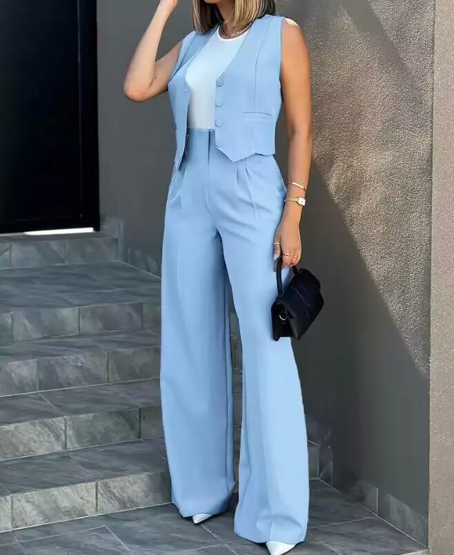 European and American Fashion Suit: Vest Waistcoat & Wide-Leg Pants Set
