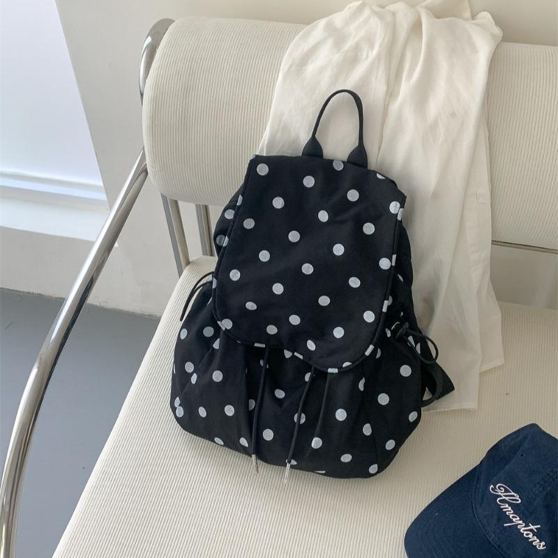Sac à dos en nylon à pois pour femme grande capacité rabattable voyage extérieur niche loisirs tendance sac d'école femme