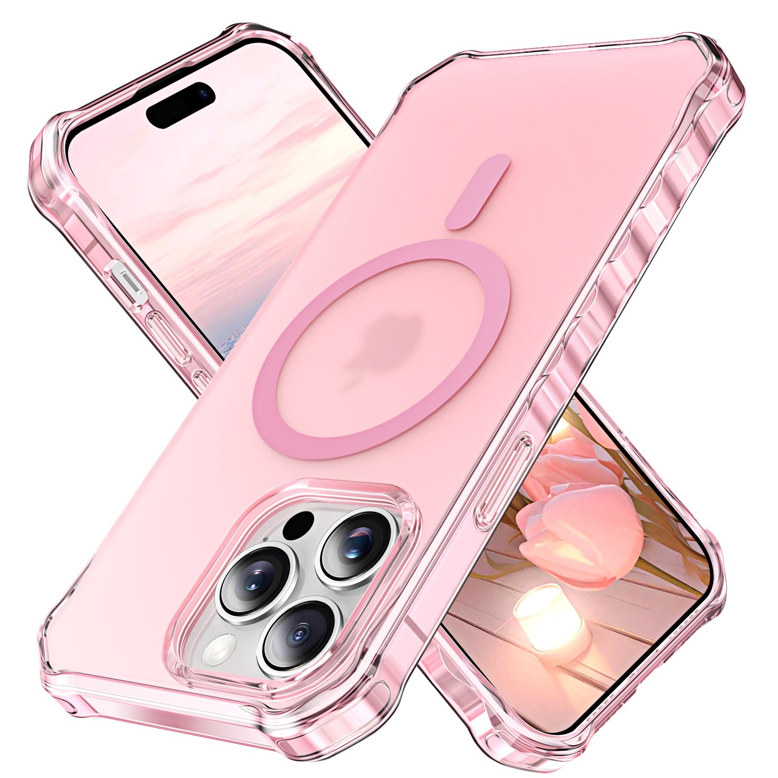 

For iPhone 14 Pro Case Compatible with MagSafe Small Wavy Edge PC+TPU Phone Cover Pink
