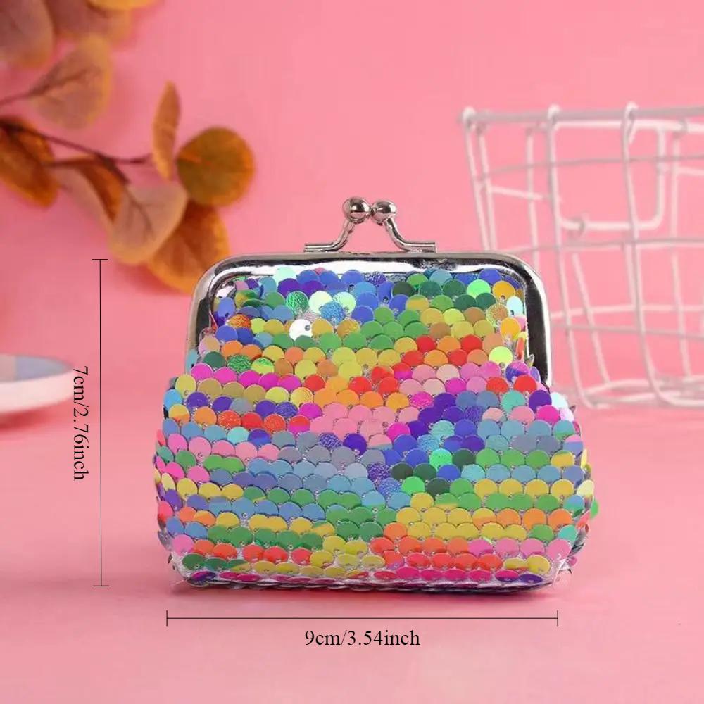 3-inch Colorful Sequins Fashion Small Money Pouch Zero Wallets Portable Coin Purses Creative Earphone Data Cable Storage Bag