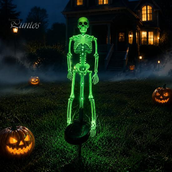 Automatic Dusk to Dawn Lamps Solar Skeleton Garden Stake Light, Halloween 3D Glowing Skull Yard Haunted House Landscape Lighting Decor with