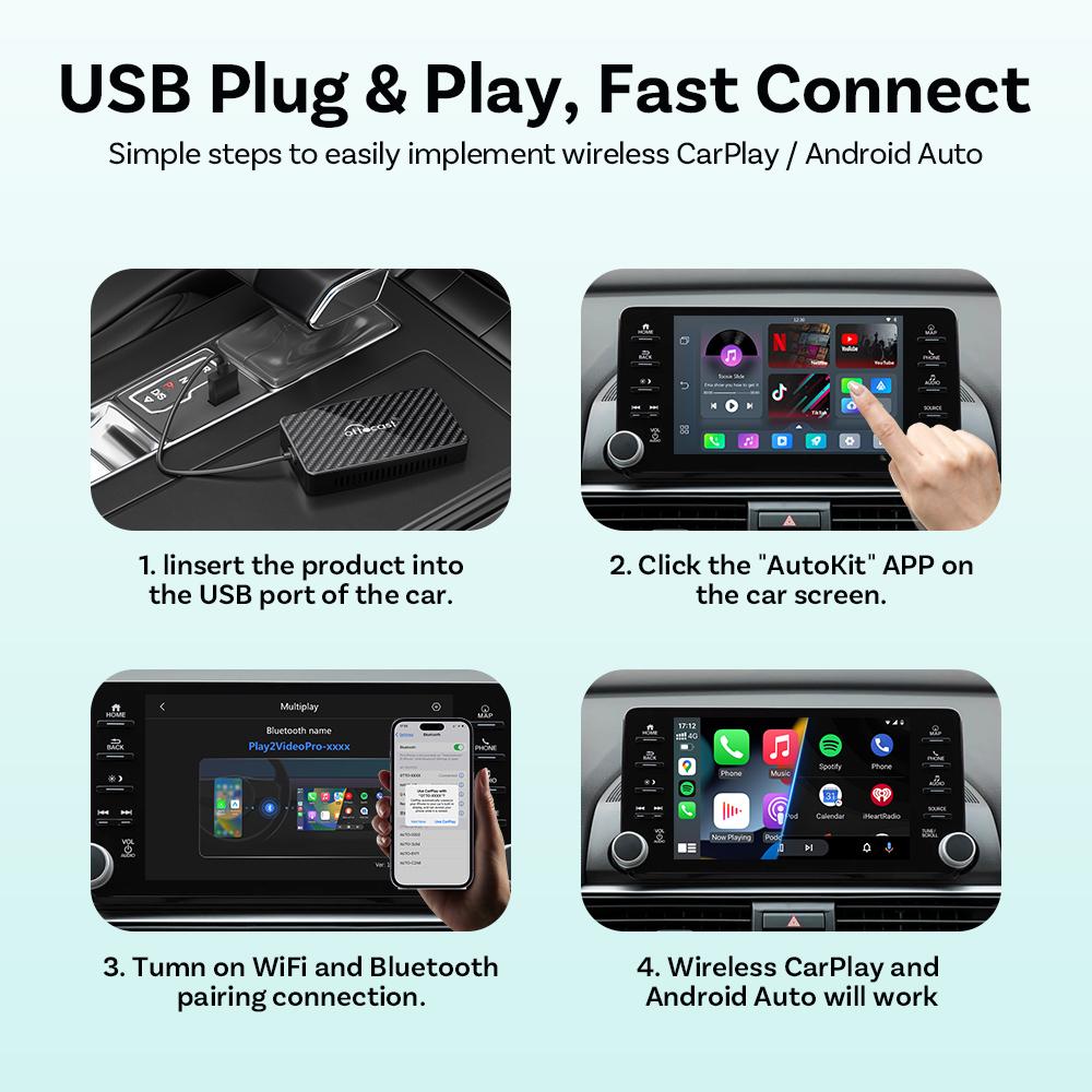 OTTOCAST Play2 Video Pro Carplay Ai Box Wireless Android Auto Adapter Built In Youtube Netflix For VW Benz Ford 99% of Cars TB6