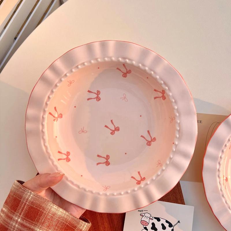 Bow Shaped Plates Tableware Pink Girlish Hearts Household Ceramic Dessert Cake Plates