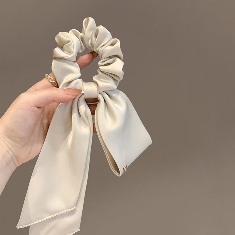 

Vintage Bow Hair Girls Long Elastic Hair Tie Headwear Female Hair Accessories Simple Solid Hair Headwear