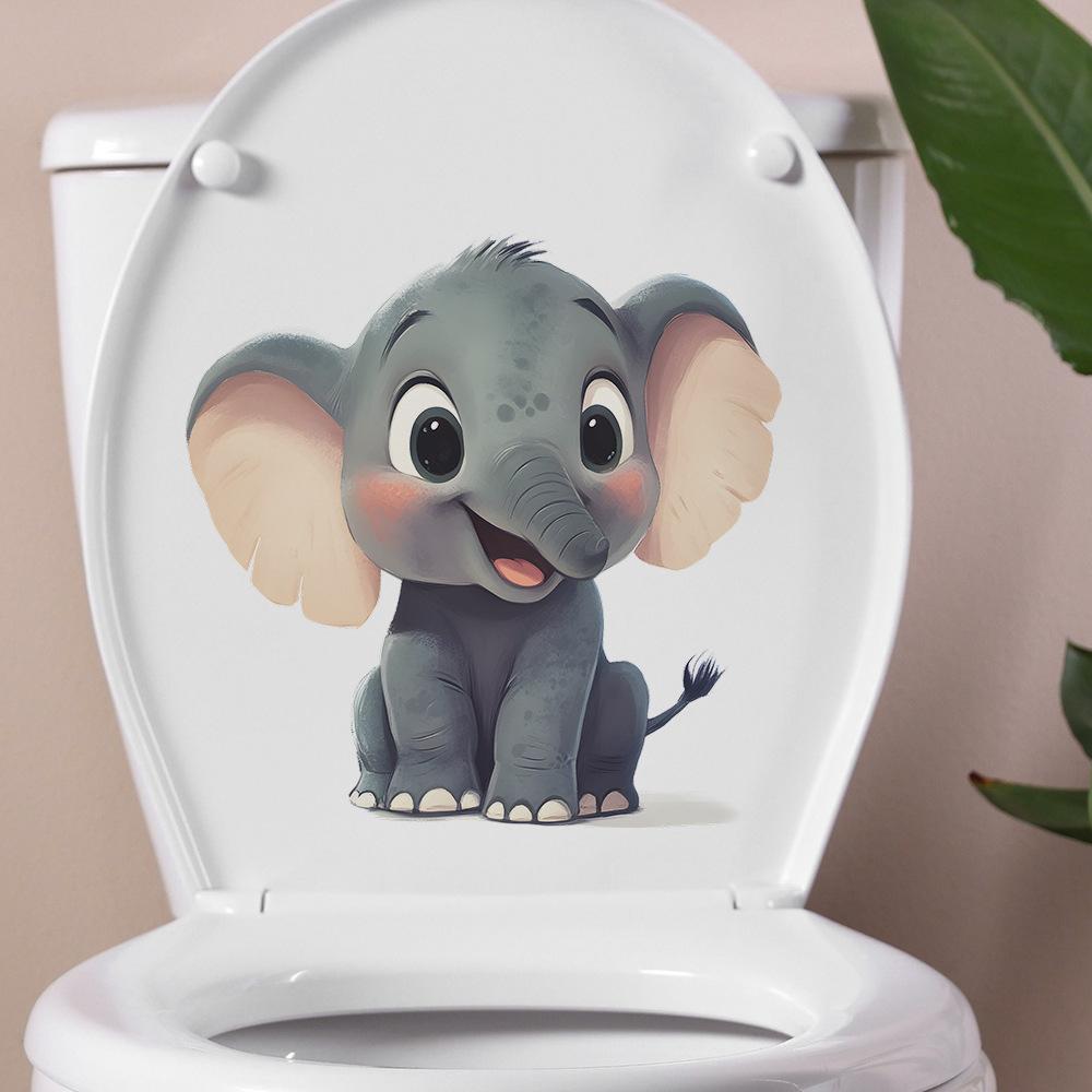 Playful Cute Elephant Toilet Sticker Waterproof Self-Adhesive Removable Decal for Bathroom WC Home Decor