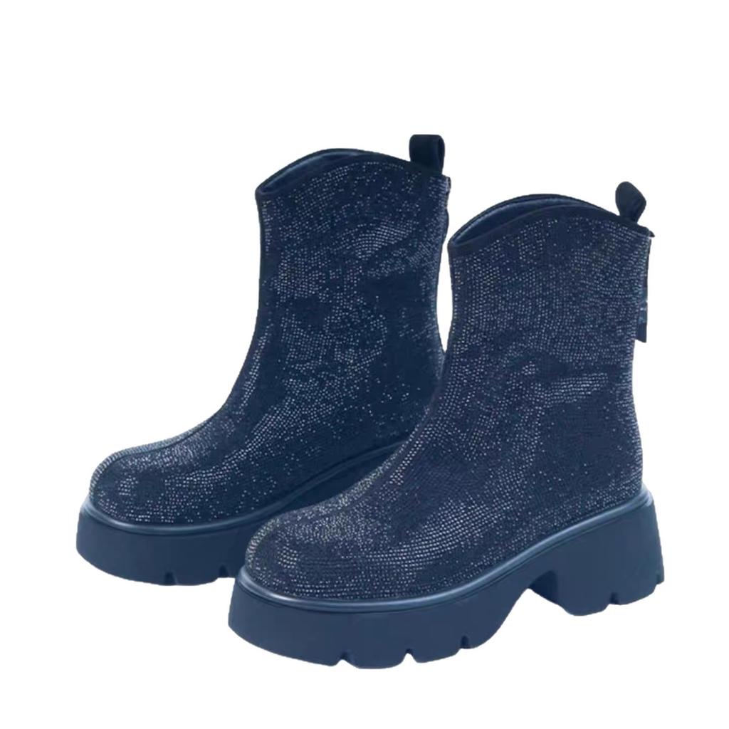 Thick-soled thick-heeled short boots women's Martin boots 2025 autumn and winter new models, good-looking and comfortable V-shaped high-heeled round-