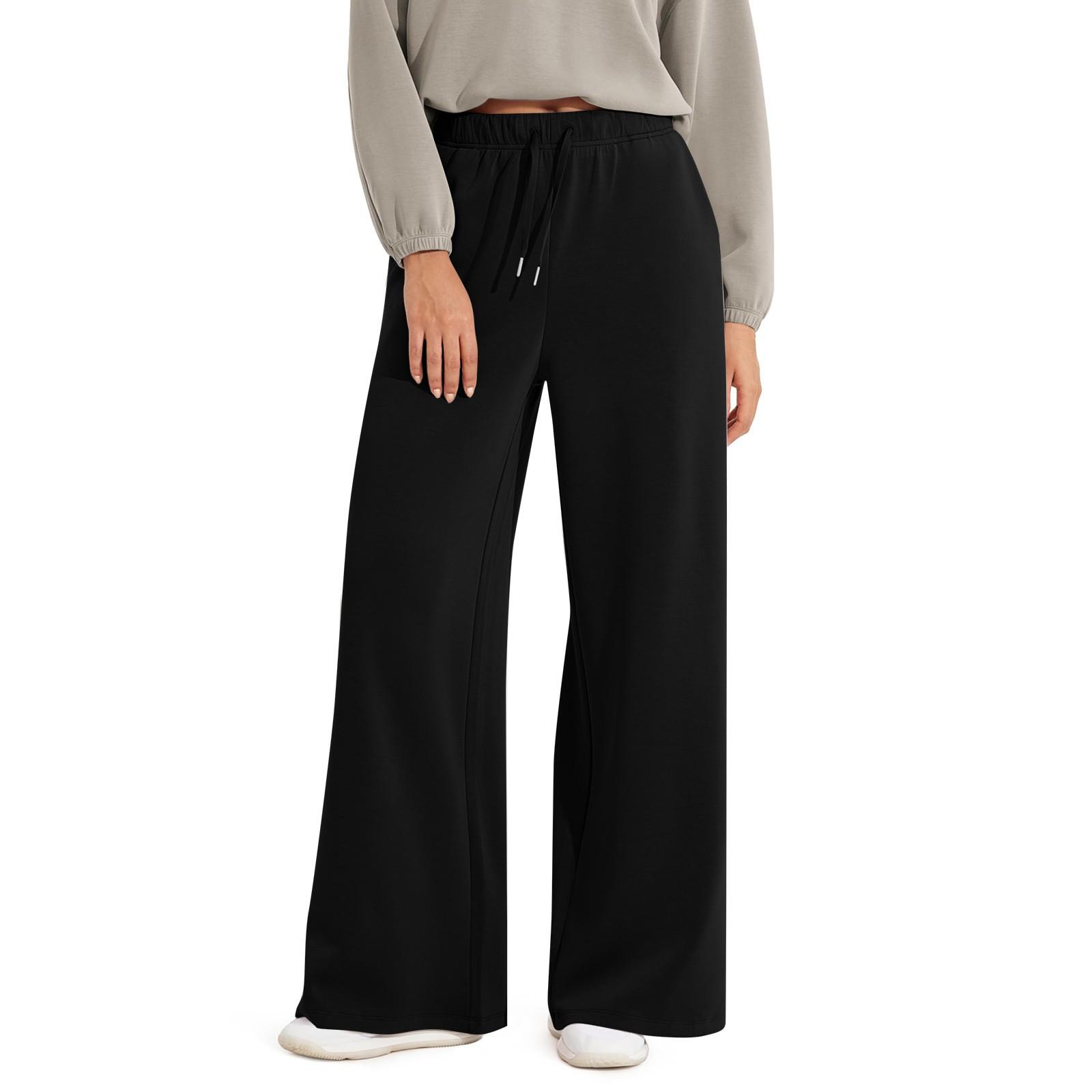 High-waisted, loose-fitting, wide-leg, straight-leg trousers; tracksuit bottoms; high-waisted, slimming women’s casual trousers S чёрный