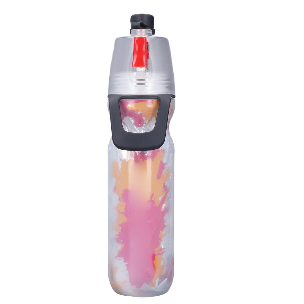 PE Misting Water Bottle Spray Mist Sports Water Bottle Reusable Cooling Drinking Bottle with Double Wall Insulation Carry Loop Red