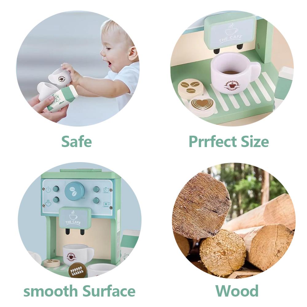 Simulated Coffee Machine & Pretend Cookie Maker Set Wooden Toys for Playing House Kitchen Fun Toys Children's Role Playing