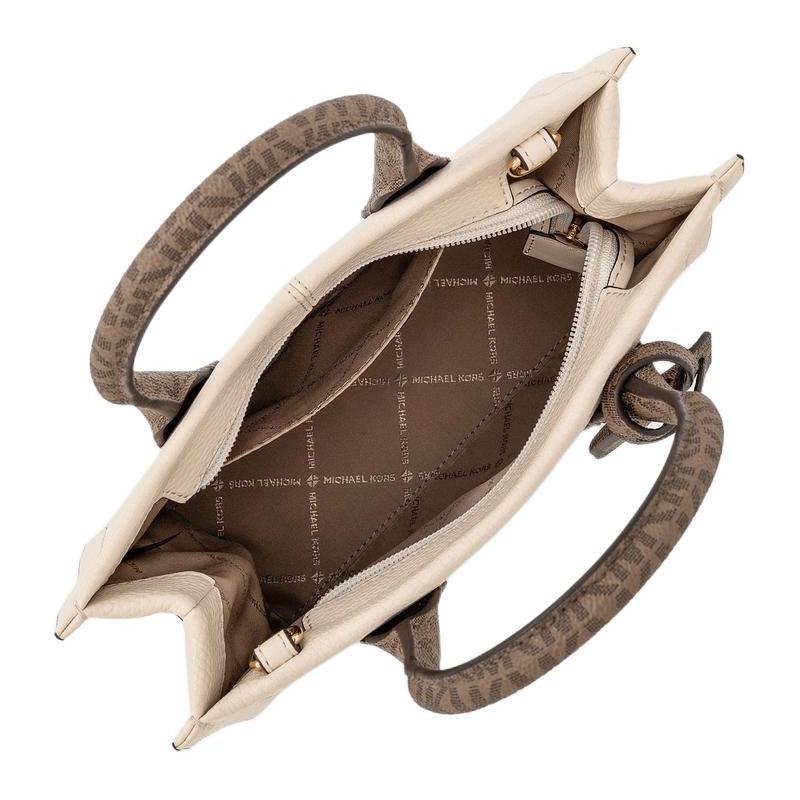 Michael Kors Mirella Logo Gold Hardware Calf Leather Tote Bag Shopping Bag Shoulder Handbag Small Women's Light Cream