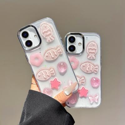 Luxuriöse High-End-Epoxidharz-handgefertigte 3D-Handyhülle mit kleinen rosa Fischen, geeignet für iPhone 16 Pro Max 15 14 Plus 13 12 Pro 11 stoßfeste Hülle