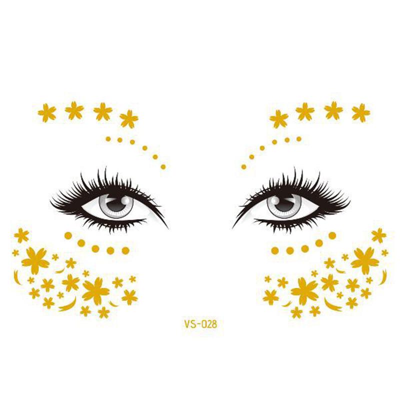 Pegatinas de purpurina para tatuajes faciales, tatuajes temporales metálicos dorados, calcomanías de maquillaje impermeables para chicas, fiestas, festivales de música